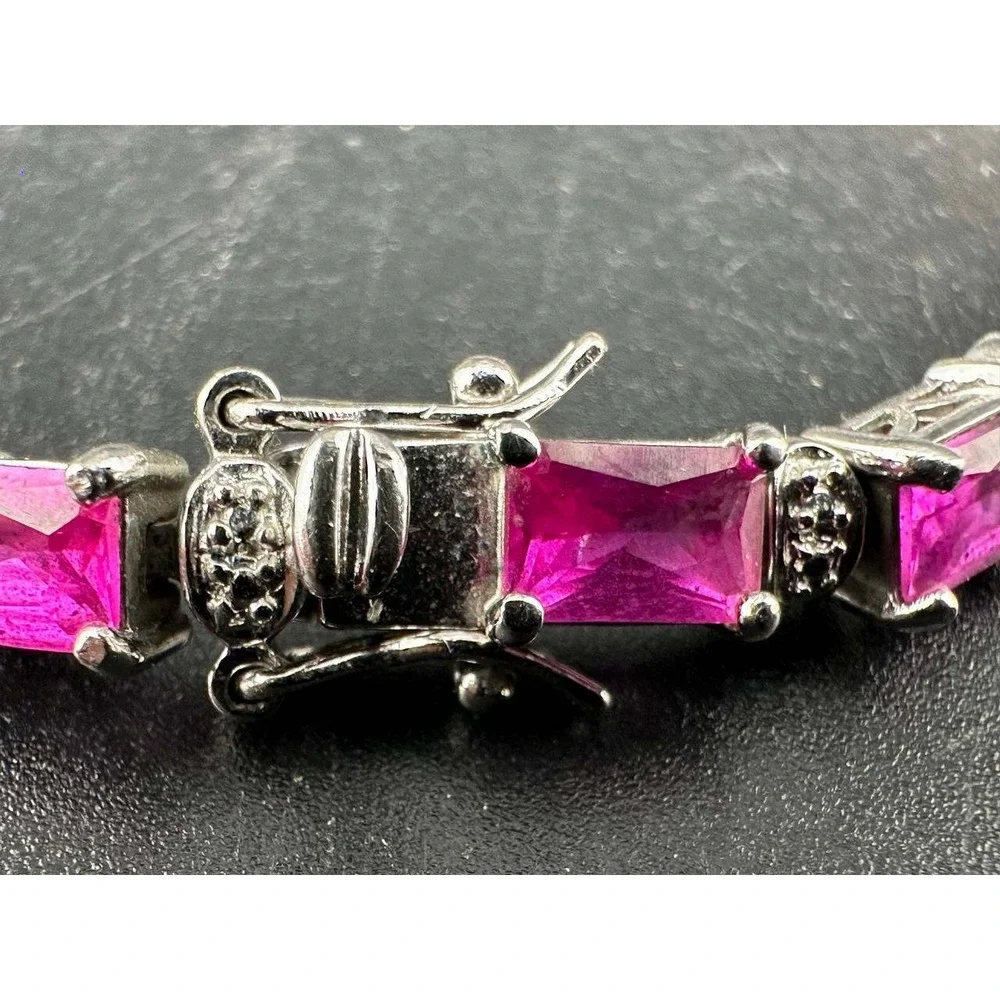 925 Silver Pink‎ Stone Bracelet Ring Earrings Set 051(73)